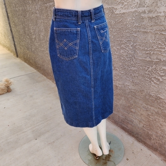 Vintage Oscar De La Renta Denim Skirt/ High‎ Waist Dark Wash Jean Skirt - Picture 7 of 9
